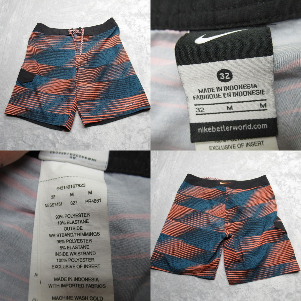 Nike Swim Shorts‎ Mens 32 Orange Blue Striped Cargo Pocket Lace Up Trunks Board